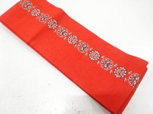 華紋に向かい動物模様織り出し　半幅帯